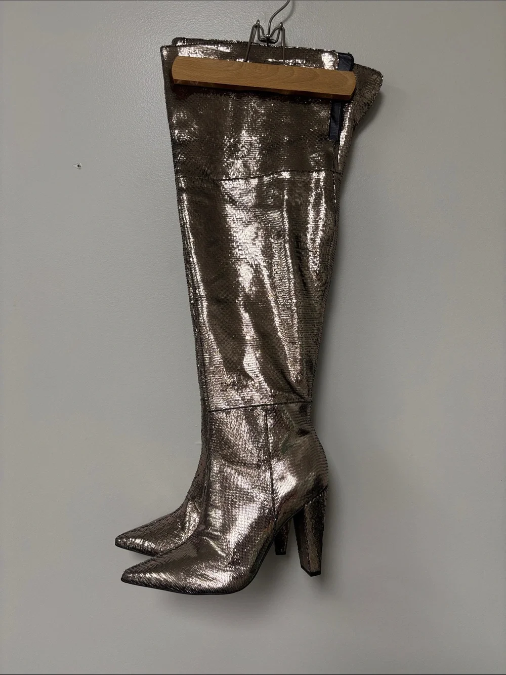 Vince Camuto Metallic Silver Over-the-Knee Pointed-Toe Boots